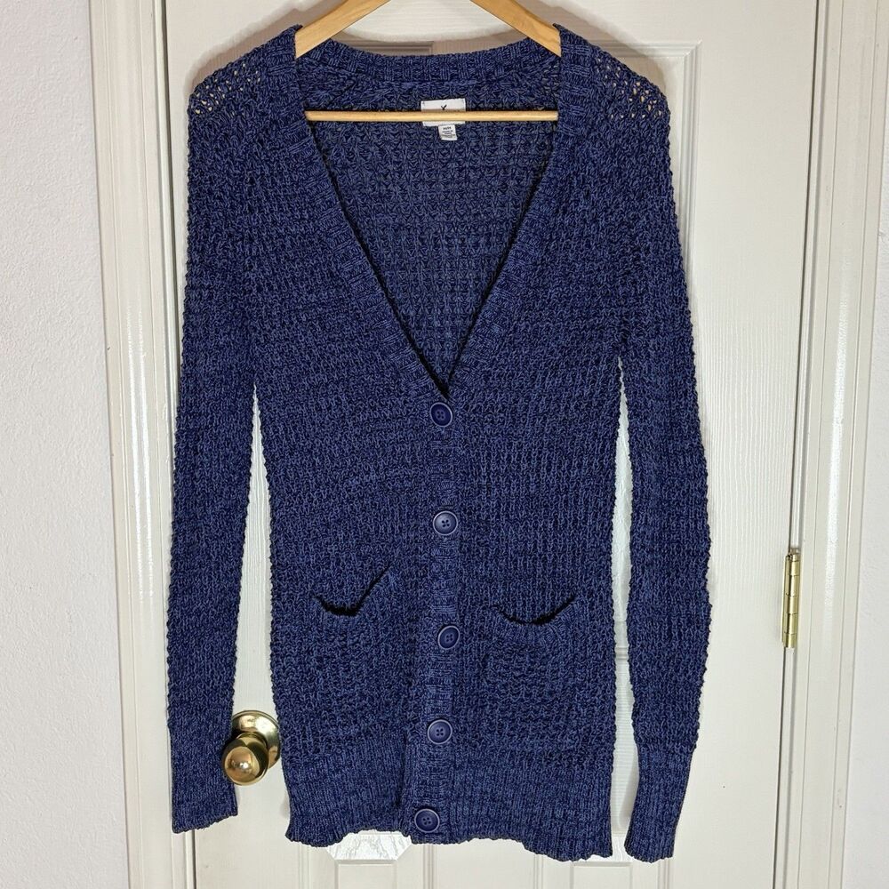 American Eagle Boyfriend Open Knit Blue Cardigan Sweater Women’s M 100% Cotton